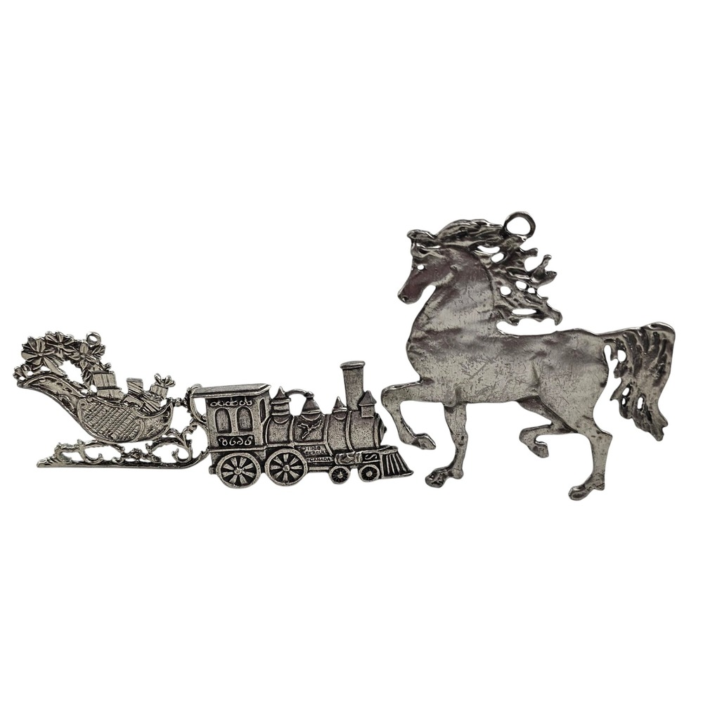 Seagull Pewter Christmas Ornament Horse Train Sleigh Presents 1988 Canada